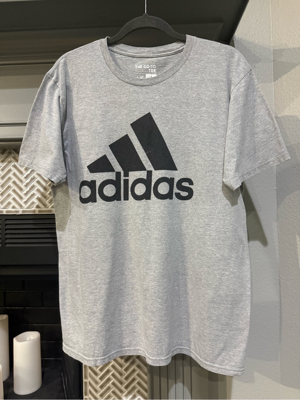 adidas Light Gray Crewneck Logo Tee with Black Print